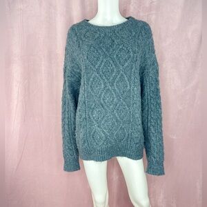 Daily Drills Womens Wool Blend Blue Cable Knit Sweater Size XS / Small Crew neck